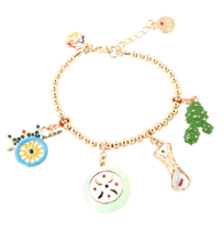 Carica l'immagine nel visualizzatore di Gallery, BYSIMON - Bracciale in Metallo maglia a sfere, multiciondolo, con charms pendenti ispirati all'isola di Sicilia. Carretto, fico d'india, cassata e cannolo, impreziositi da smalti colorati