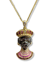Carica l'immagine nel visualizzatore di Gallery, Collana con pendente a forma di Testa di Moro uomo - Necklace with dark brown pendant typical representation of the Sicilian tradition.