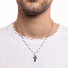 Carica l&#39;immagine nel visualizzatore di Gallery, #Brandgioielli - Collana uomo Croce Spessa cristalli neri
