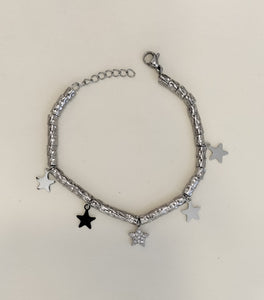 TESSIA gioielli - Bracciale acciaio inox con pepite e stelle silver.