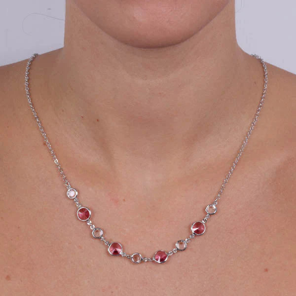 BYSIMON - Collana in Argento 925 impreziosita da Cristalli rosa e bianco