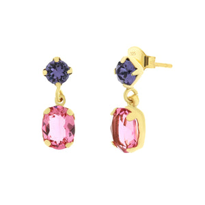 BYSIMON - Orecchini in Argento 925 con cristallo ovale rosa e punto luce viola