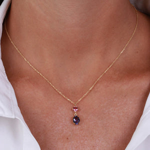 BYSIMON - Collana in Argento 925 con due cristalli nelle sfumature del viola - rosa
