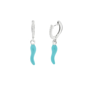 BYSIMON - Orecchini in Argento 925 con cornetto portafortuna turchese e zirconi