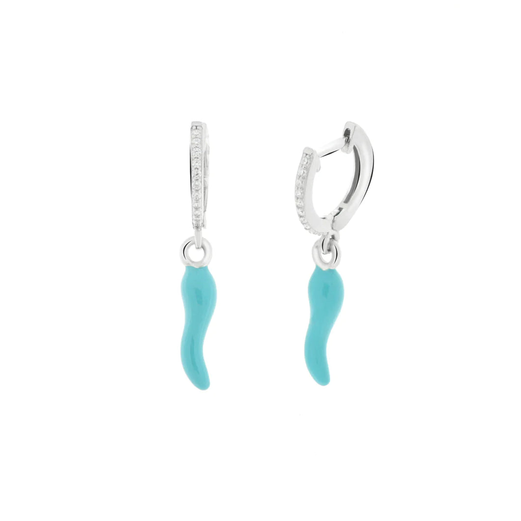 BYSIMON - Orecchini in Argento 925 con cornetto portafortuna turchese e zirconi