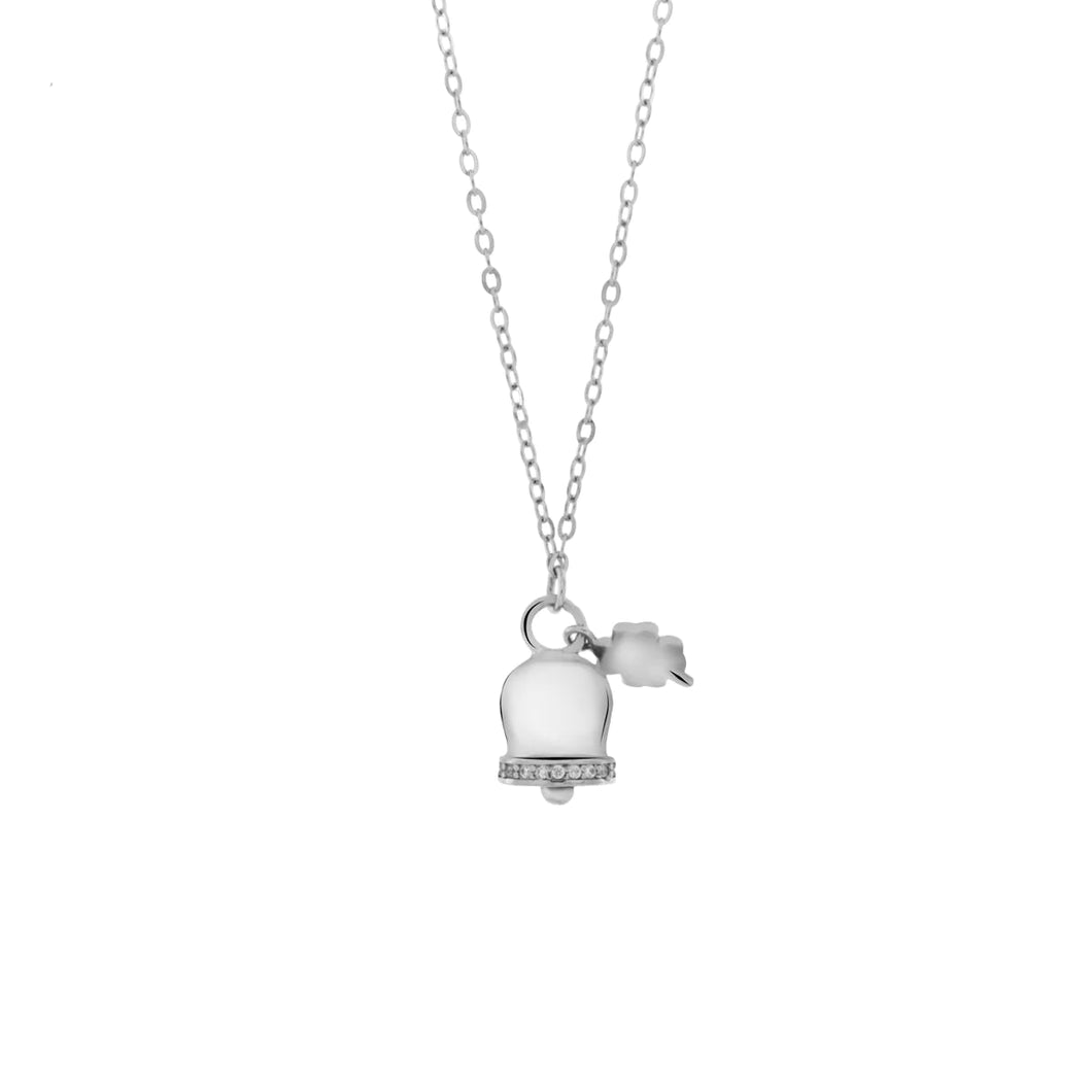 BYSIMON - Collana in Argento 925 con campanella a ciondolo e quadrifoglio