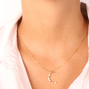 BYSIMON - Collana in Argento 925 con pendente a forma di luna impreziosita da zirconi multicolor