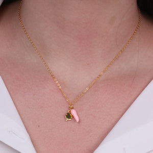 BYSIMON - Collana in Argento 925 con cornetto portafortuna rosa e quadrifoglio