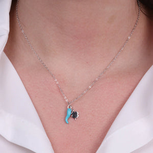 BYSIMON - Collana in Argento 925 con cornetto portafortuna turchese e quadrifoglio