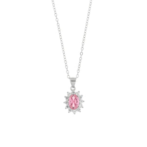BYSIMON - Collana in Argento 925 con zirconi bianchi e zircone centrale rosa