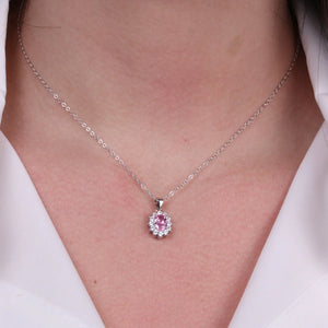 BYSIMON - Collana in Argento 925 con zirconi bianchi e zircone centrale rosa