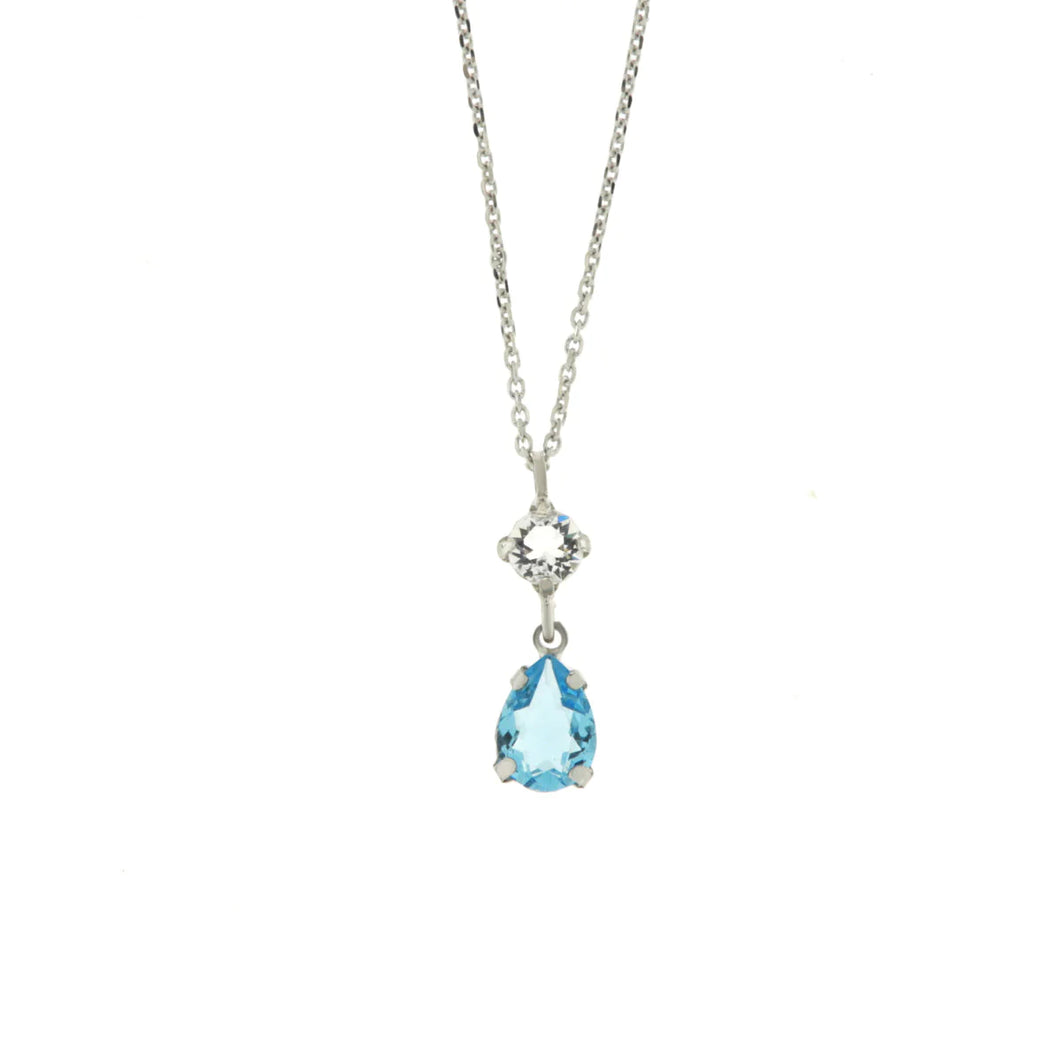 BYSIMON - Collana in Argento 925 con due cristalli azzurro e cristallo