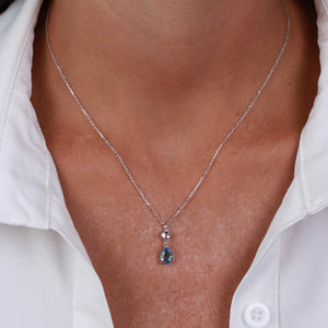 BYSIMON - Collana in Argento 925 con due cristalli azzurro e cristallo