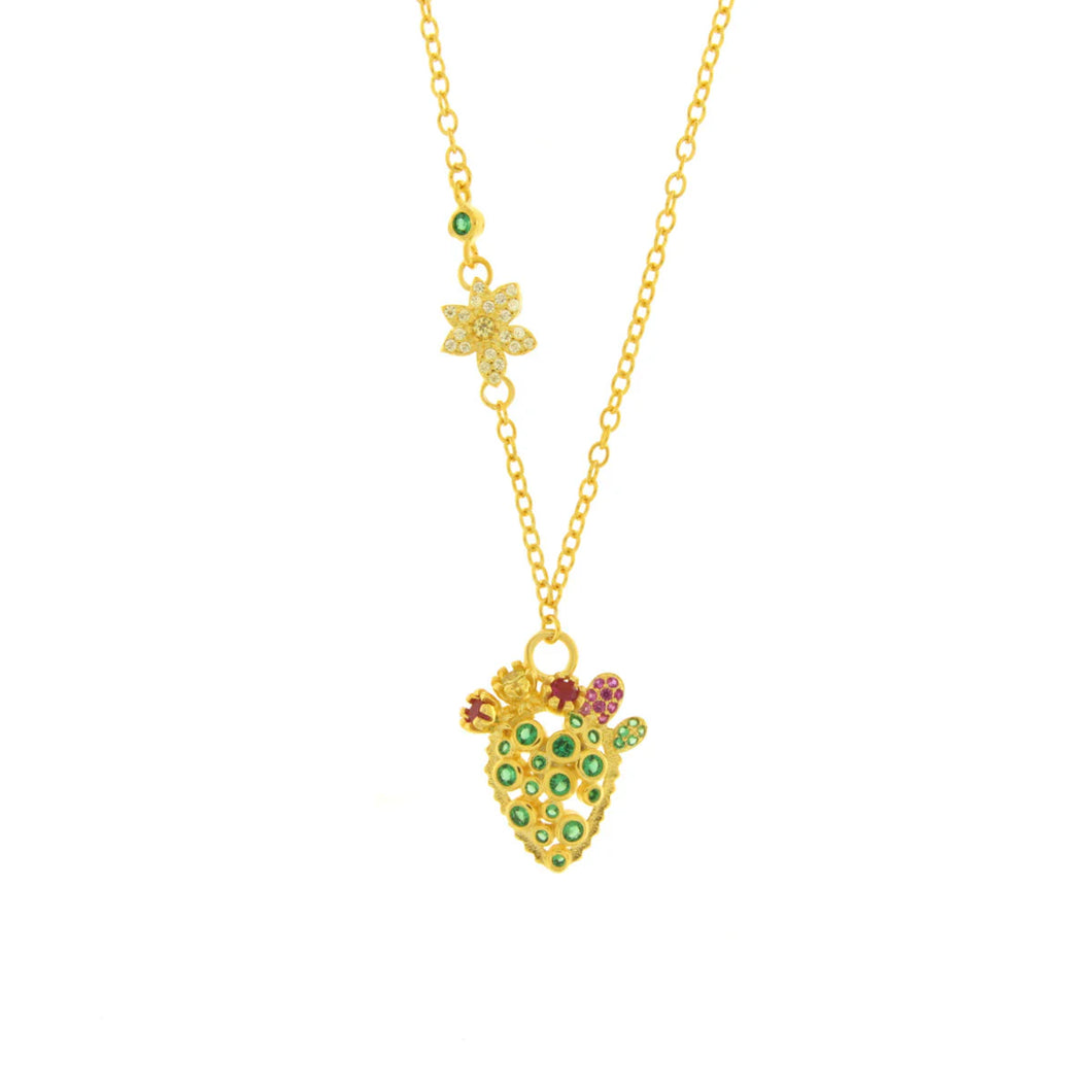 BY SIMON - Collana in Argento 925 con cactus e zirconi colorati
