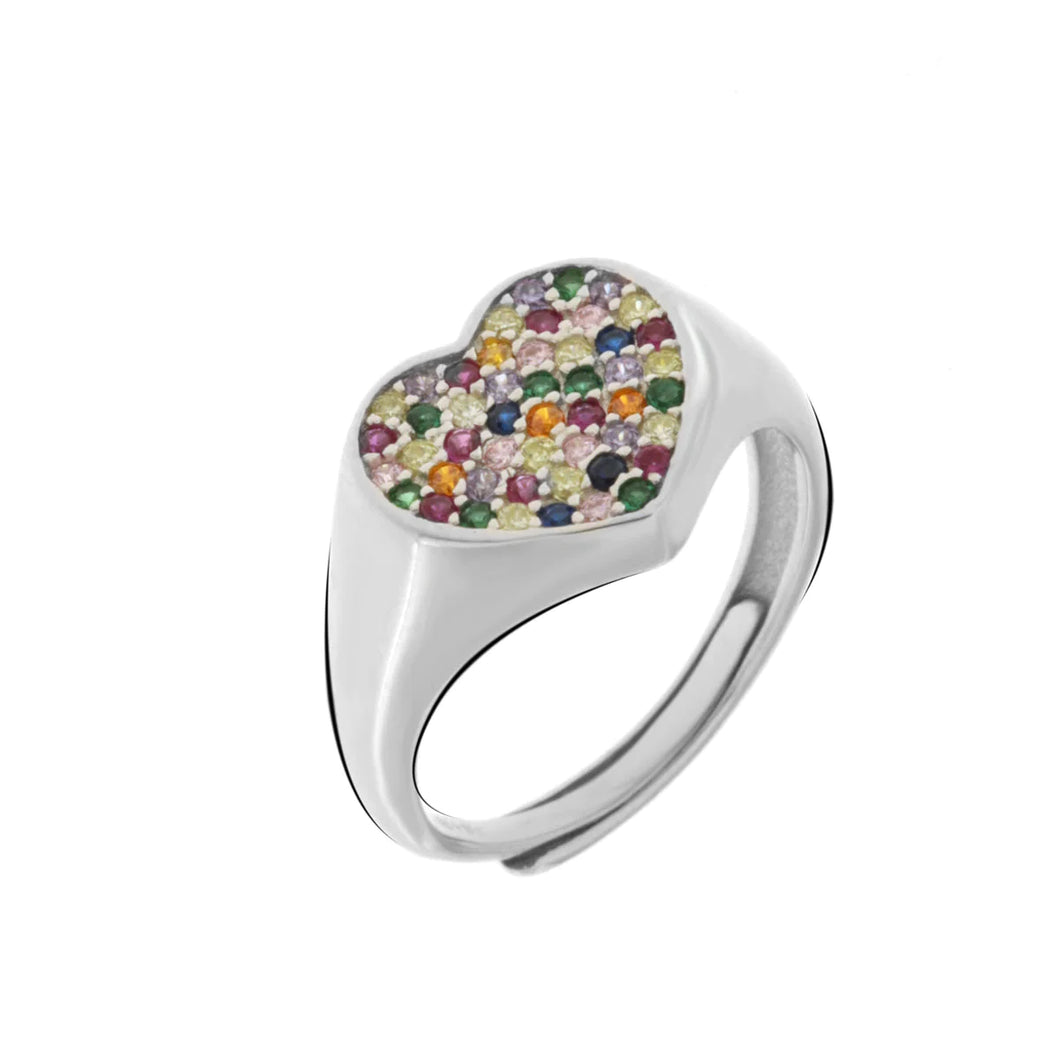 BYSIMON - Anello in Argento 925 a forma di cuore con zirconi colorati