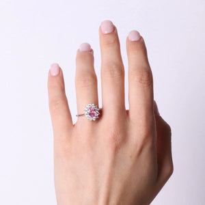 BYSIMON - Anello in argento 925 con zirconi bianchi e zircone centrale rosa
