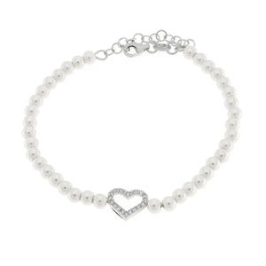 BYSIMON - Bracciale in Argento 925 con perle di acqua dolce e cuore traforato
