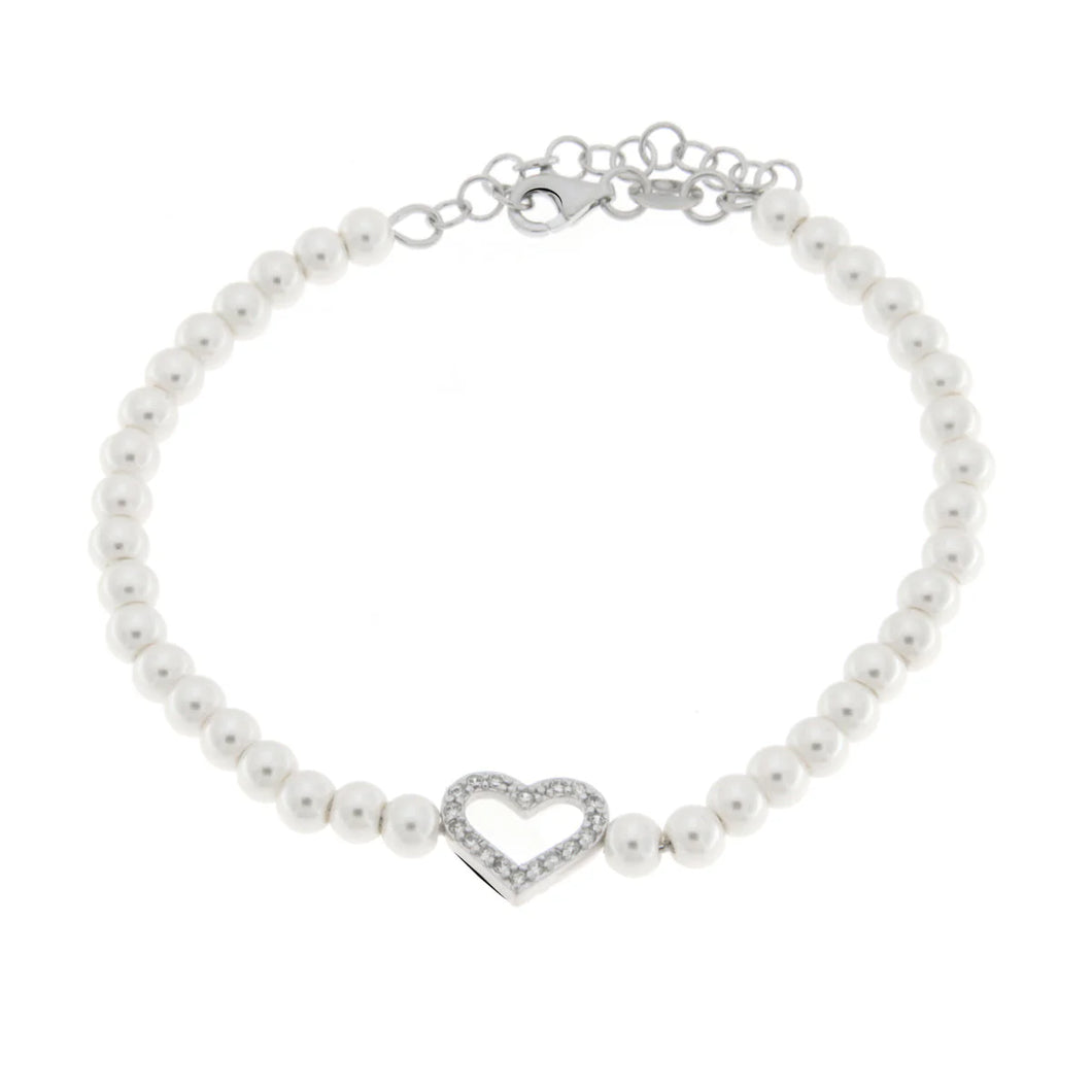 BYSIMON - Bracciale in Argento 925 con perle di acqua dolce e cuore traforato