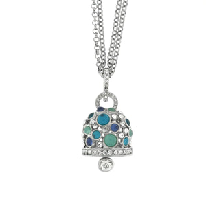 BY SIMON - Collana LUNGA catena multifilo, con grande campana pendente impreziosita da cristalli nelle tonalità dell'azzurro e punti luce bianchi