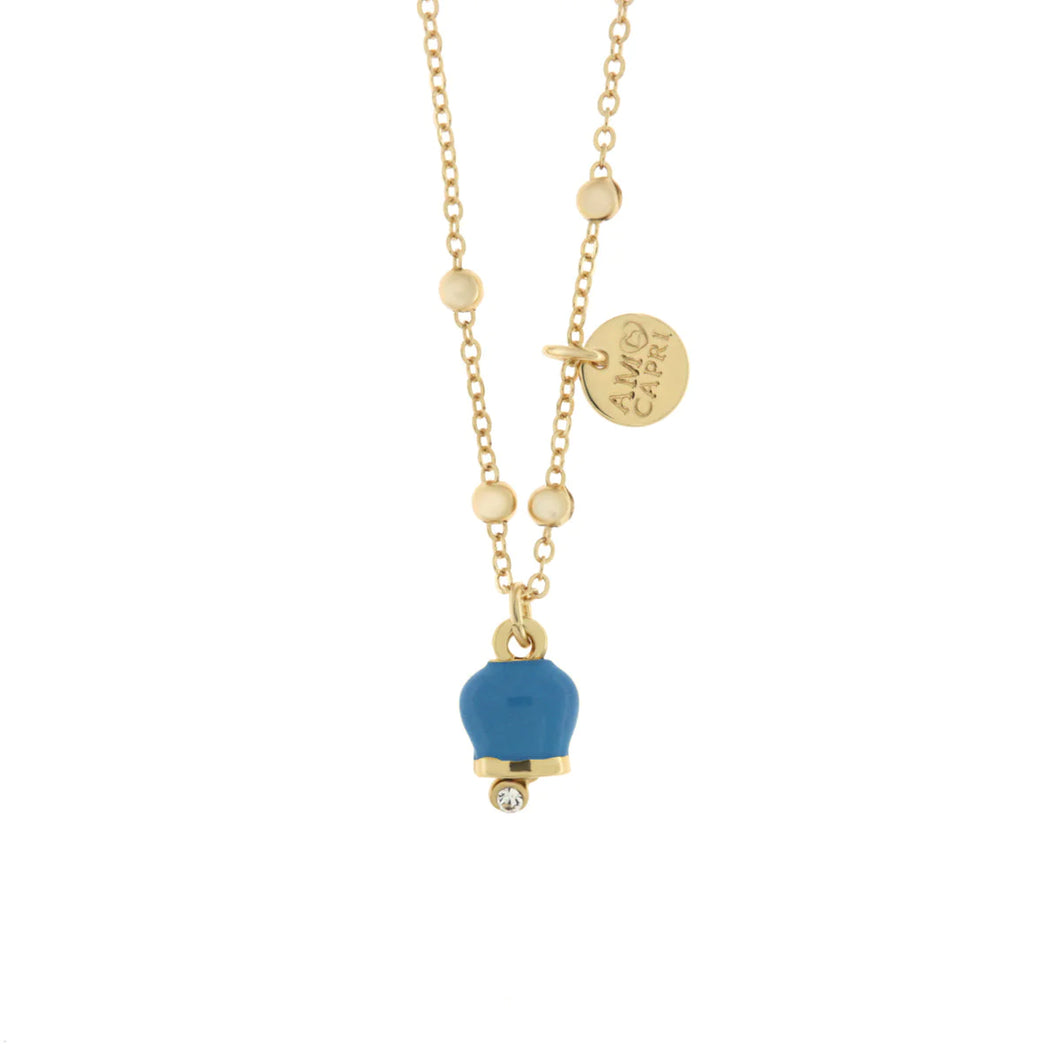 BYSIMON - Collana in Metallo con campanella portafortuna pendente, impreziosita da smalto e cristalli