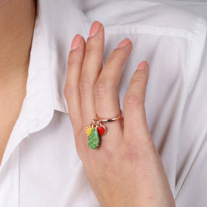 BYSIMON - Anello in Metallo con charms fico d'india, sole e cuore, impreziositi da smalti colorati