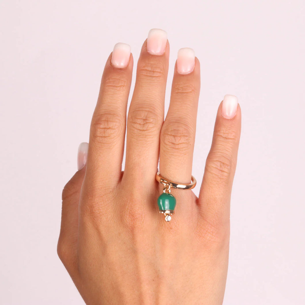 BYSIMON - Anello in Metallo con campanella portafortuna verde