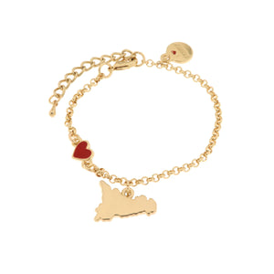 BYSIMON - Bracciale in Metallo con cuoricino e simbolo Sicilia pendente