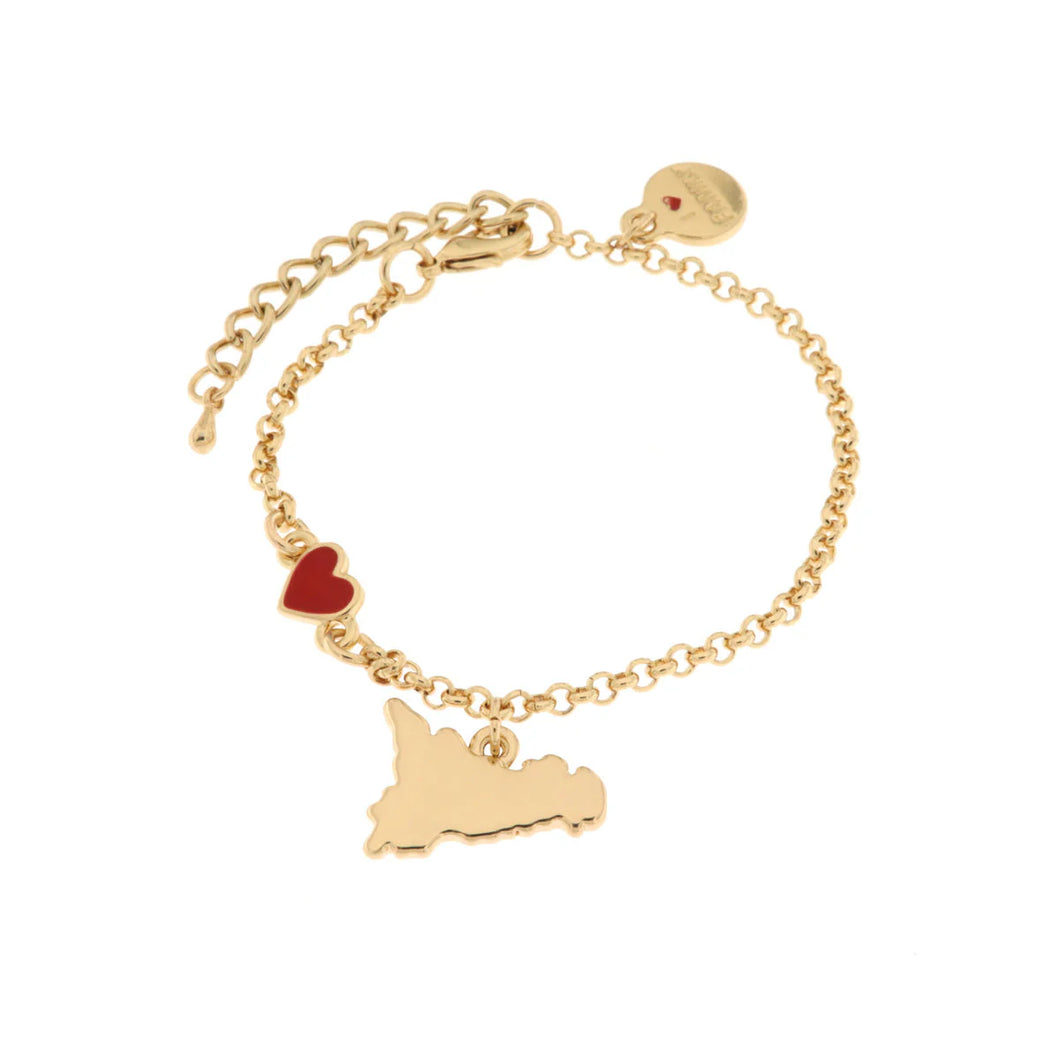 BYSIMON - Bracciale in Metallo con cuoricino e simbolo Sicilia pendente