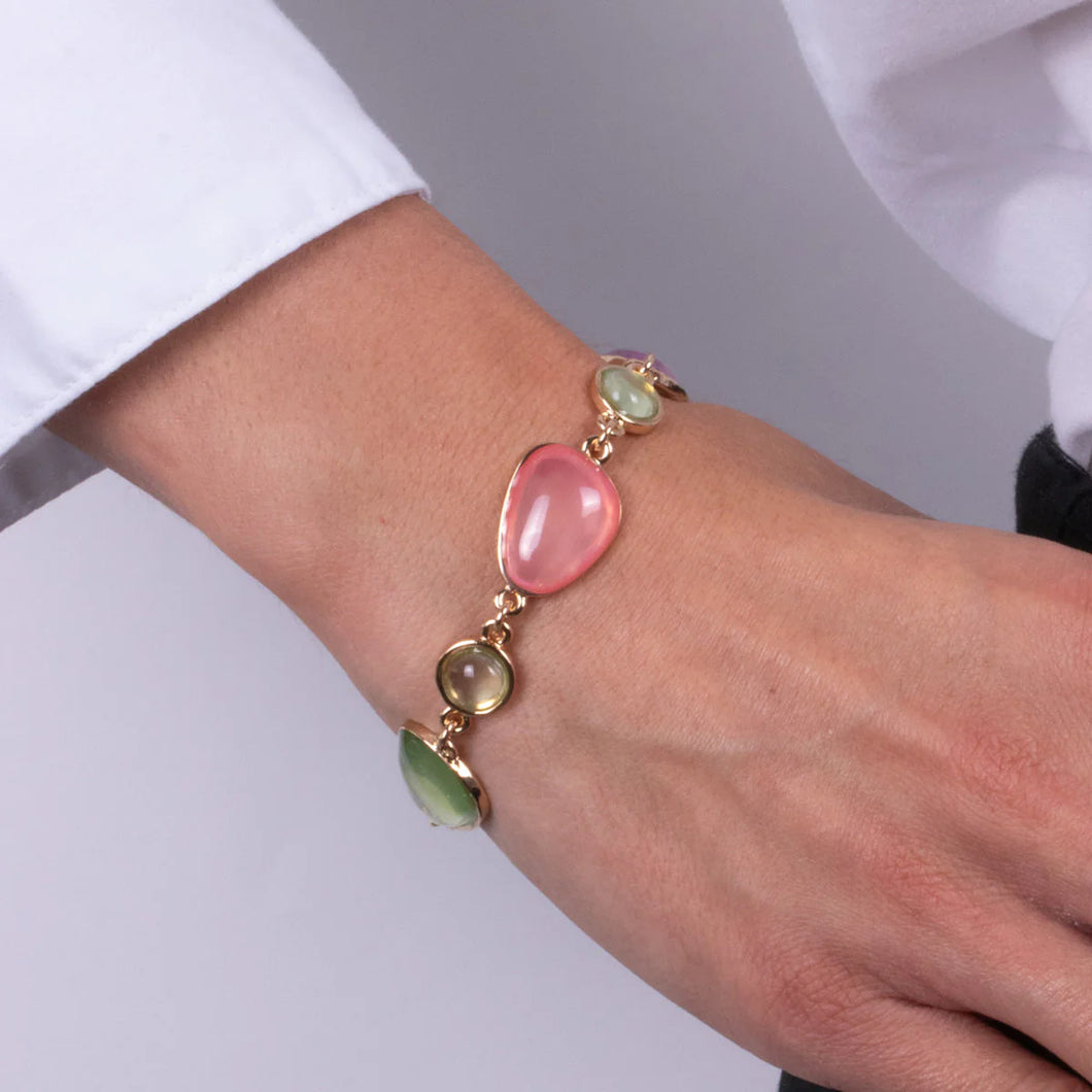 BYSIMON - Bracciale in Metallo con cristalli a goccia rosa, verdi e viola
