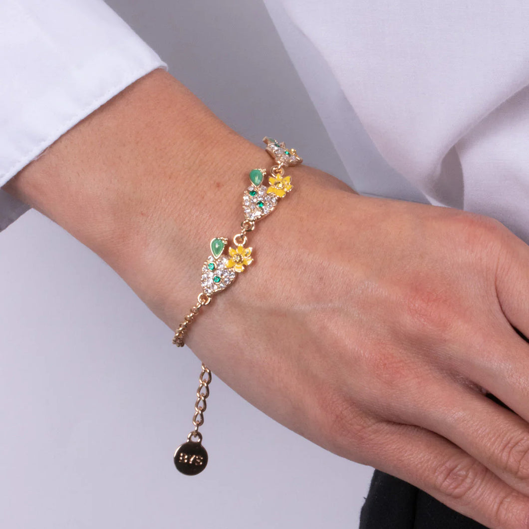 BYSIMON - Bracciale in Metallo con cactus e cristalli colorati