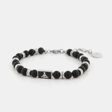 Carica l&#39;immagine nel visualizzatore di Gallery, BYSIMON - Bracciale in Acciaio con Vulcano Etna centrale, anelli in acciaio e pietra onice nera
