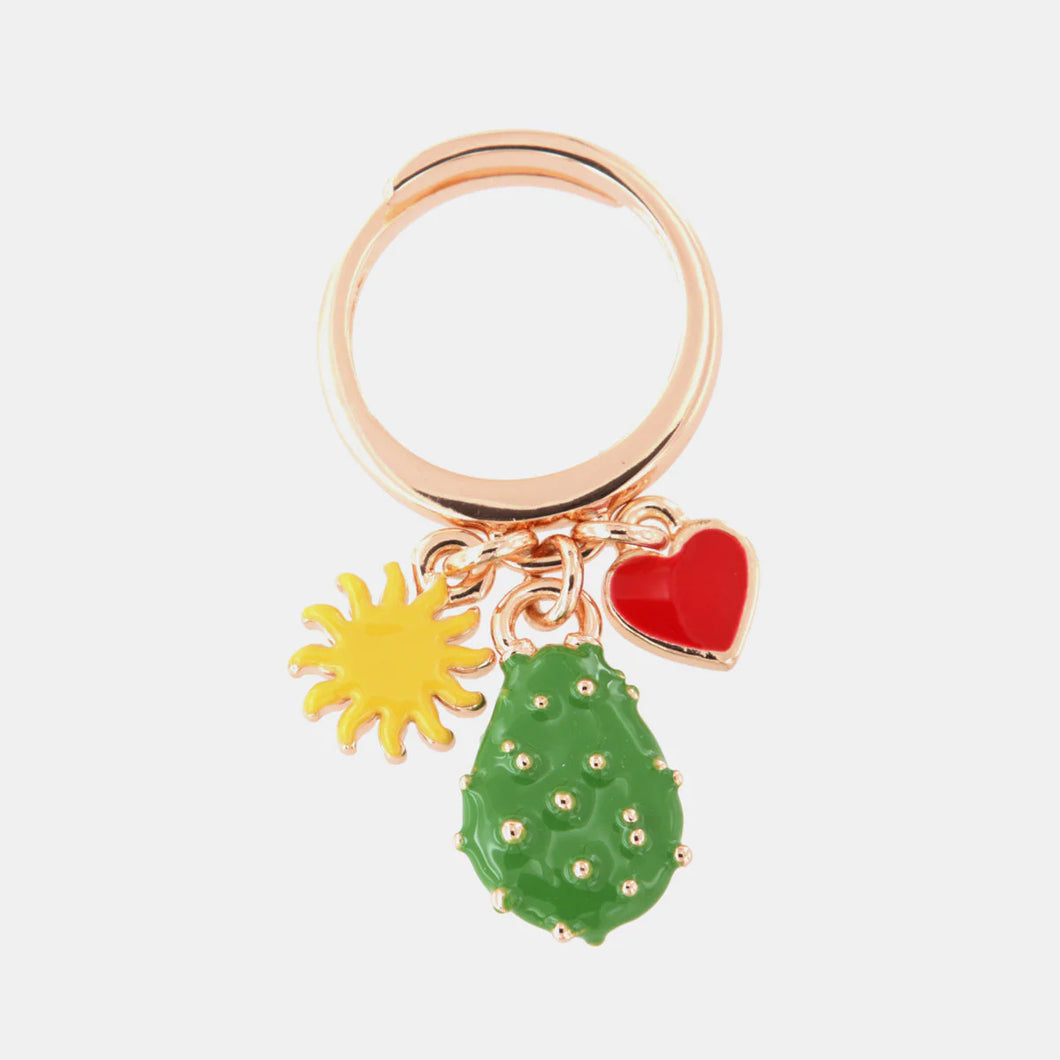 BYSIMON - Anello in Metallo con charms fico d'india, sole e cuore, impreziositi da smalti colorati