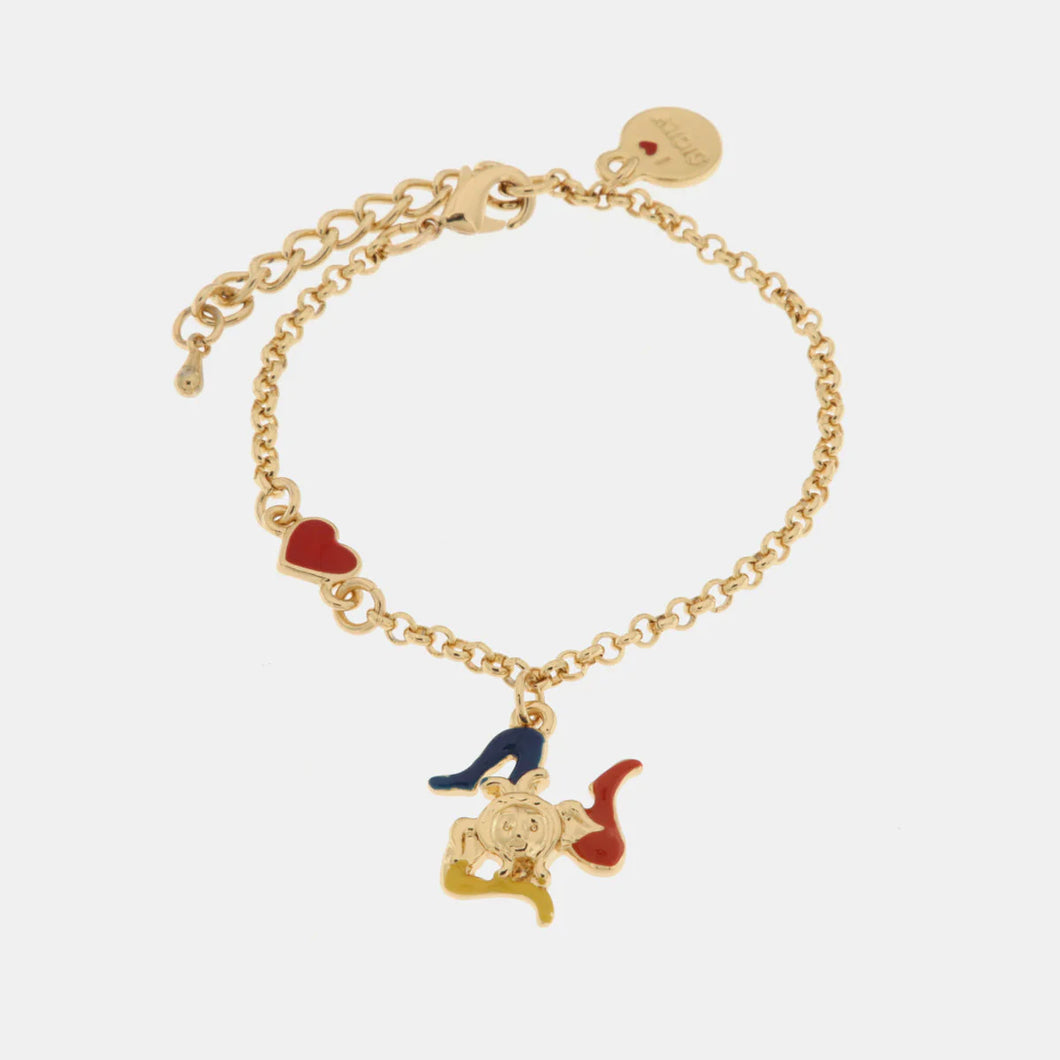 BYSIMON - Bracciale in Metallo con cuoricino e trinacria pendente