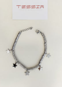 TESSIA gioielli - Bracciale acciaio inox con pepite e stelle silver.