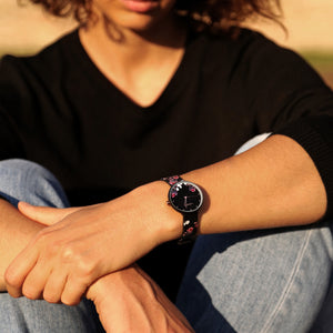Orologio analogico con cinturino gommato colore nero con stampe floreali - NIKO Watch black