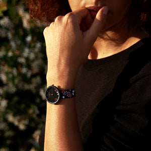 Orologio analogico con cinturino gommato colore nero con stampe floreali - NIKO Watch black