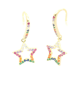 BYSIMON - Orecchini in Argento 925 cerchietto con stella pendente forata, impreziosito da zirconi multicolore