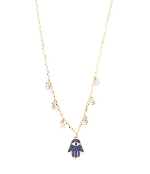 BYSIMON - Collana in argento placcata oro rosè con pendente a forma di mano di fatima e zirconi colorati