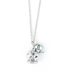 BYSIMON - Collana in Metallo con campana pendente traforata a motivo cuori, impreziosita da cristalli bianchi e piccola campana di smalti colorati
