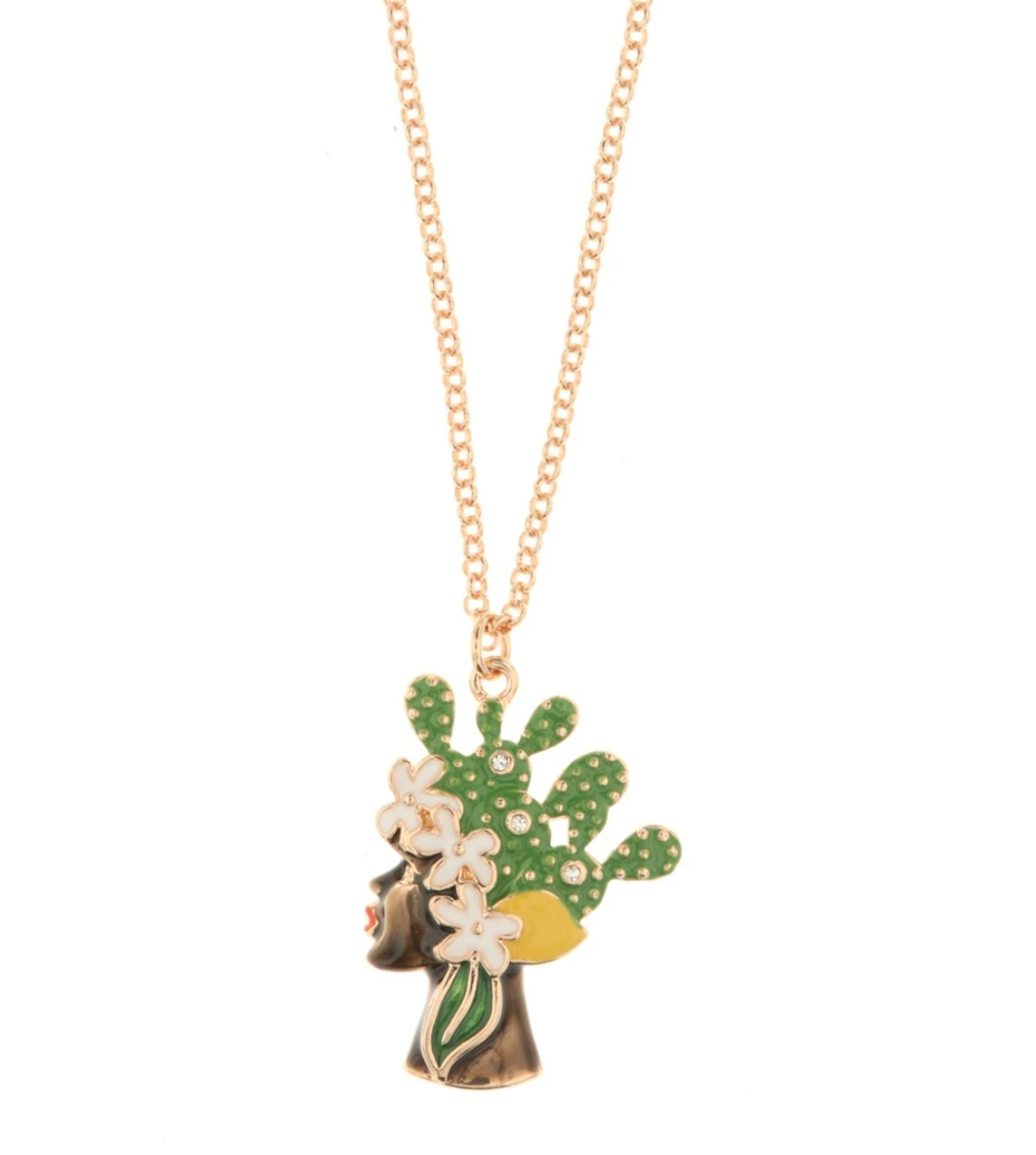 BYSIMON - Collana in Metallo con pendente testa di moro donna con smalti e cristalli colorati