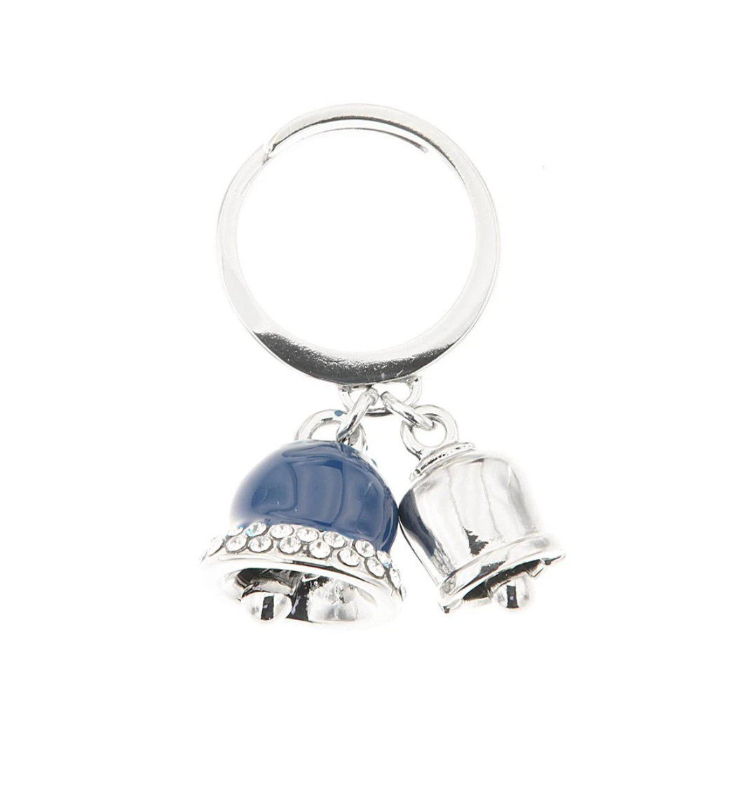 BYSIMON - Anello in Metallo con campanelle portafortuna con smaltatura blu e cristalli bianchi