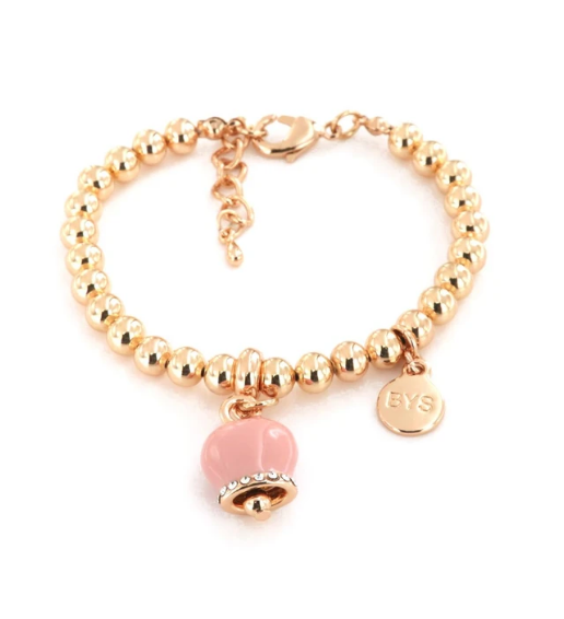 BYSIMON - Bracciale dorato con campanella pendente rosa