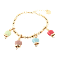 Carica l&#39;immagine nel visualizzatore di Gallery, BYSIMON - Bracciale in Metallo maglia sfere, con ciondoli campanelle portafortuna, impreziosite da smalti multicolore e cristalli
