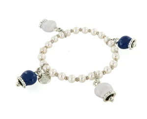 BYSIMON - Bracciale con campanelle portafortuna smaltate bianche e blu e cristalli