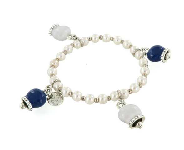 BYSIMON - Bracciale con campanelle portafortuna smaltate bianche e blu e cristalli