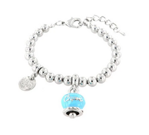 BYSIMON - Bracciale con palline rodiate e campanella portafortuna smaltate di colore azzurro con cristlalli