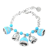 Carica l&#39;immagine nel visualizzatore di Gallery, BYSIMON - Bracciale in Metallo maglia rolò con turchesini, charms campanelle pendenti impreziosite da smalto turchese e cristalli bianchi
