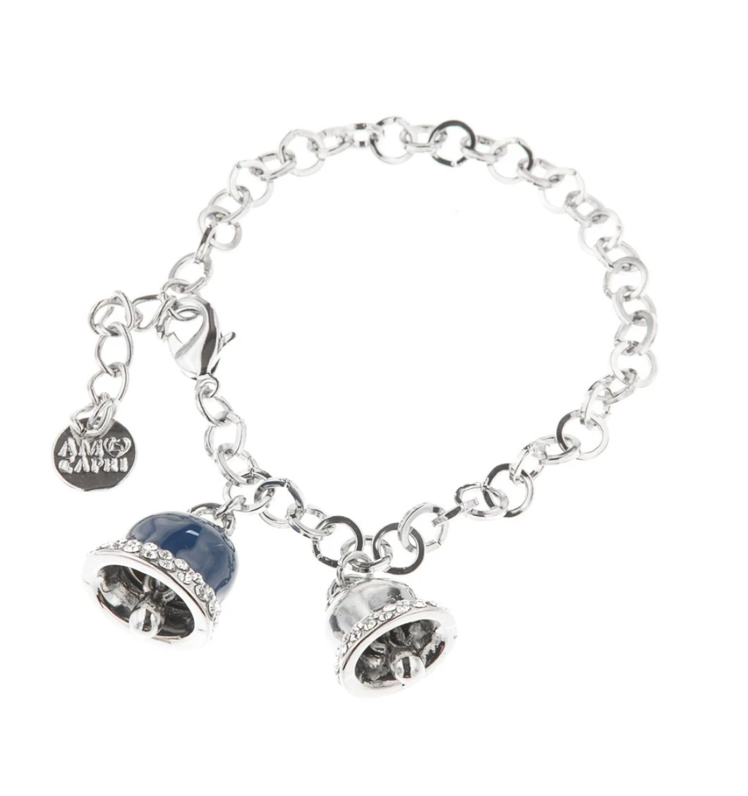 BYSIMON - Bracciale in Metallo con campanella portafortuna smaltata blu impreziosita da cristalli bianchi
