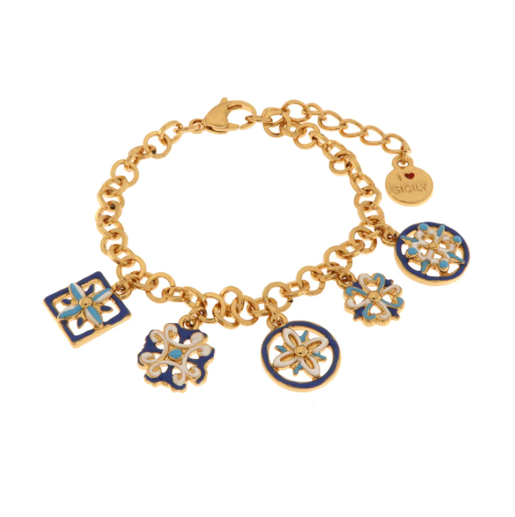 BYSIMON - Bracciale in Metallo con maioliche colorate pendenti