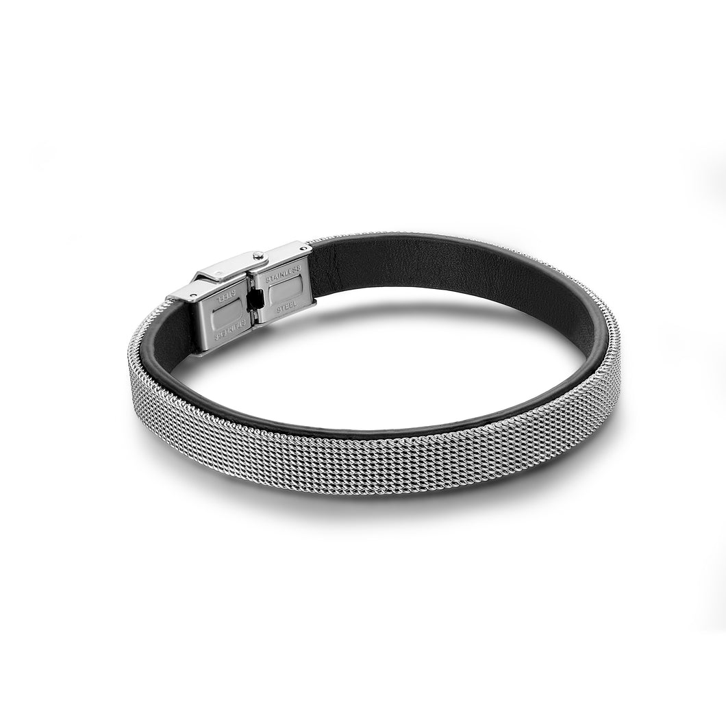 #BrandGioielli - Bracciale uomo in eco pelle nera e catena milano